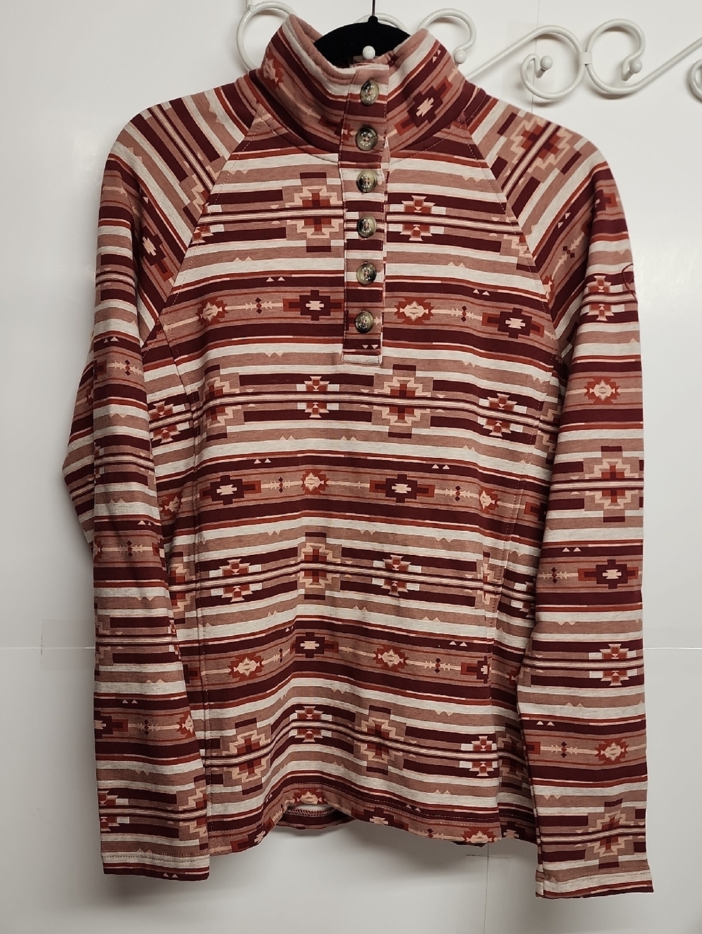Ariat R.e.a.l Rust &Cream Striped Southwestern Cotton Blend Comfort Pullover SzM